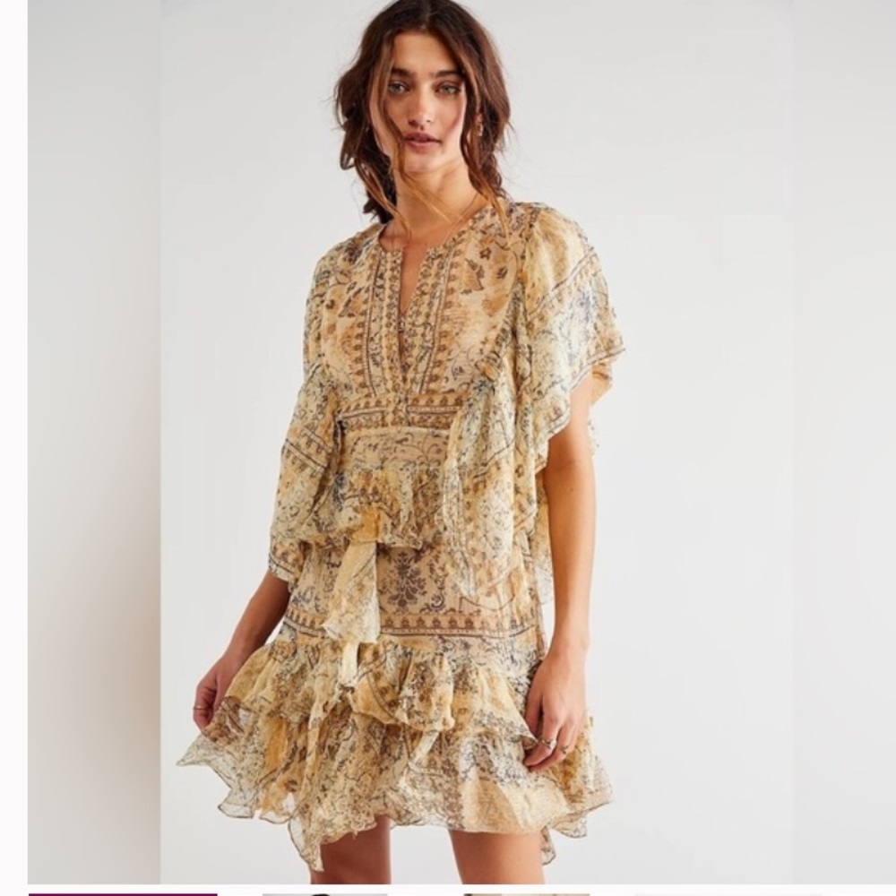 MES DEMOISELLES Crook mini flounce dress- Camel Combo EU 38/ US 6 NWT